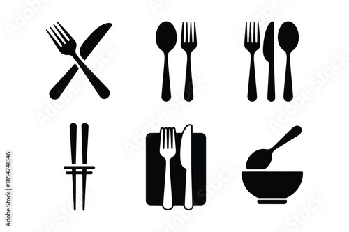 Cutlery and Dining Utensils Silhouette Icon Set