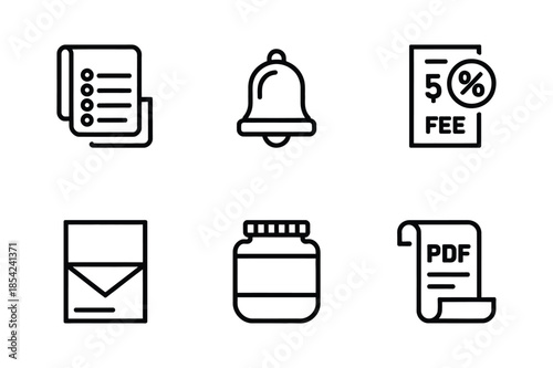 Document Bell and Finance Outline Icons for Business Applications