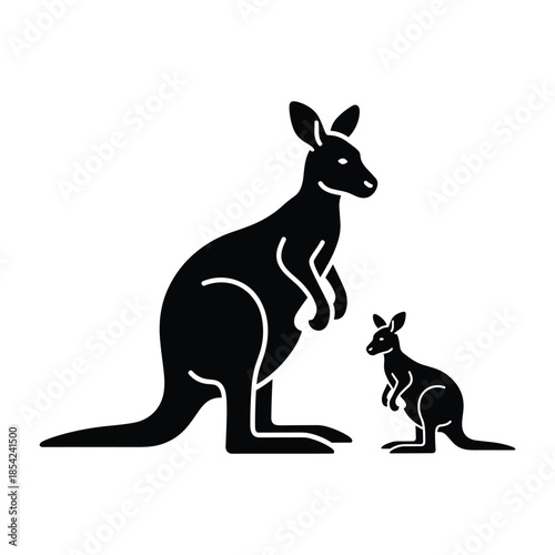 Mother and baby kangaroo silhouette illustration