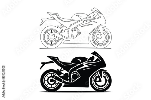 Side View Sport Motorcycle Line and Silhouette Illustration