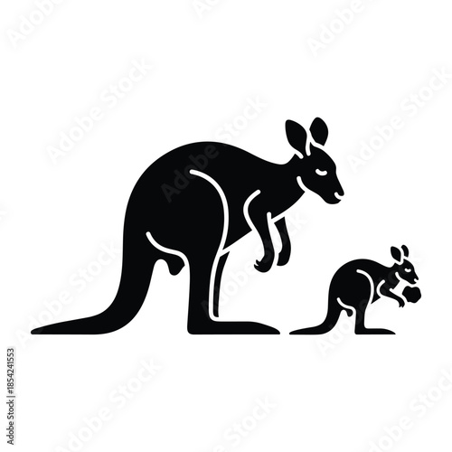 Silhouette of a mother kangaroo with her joey