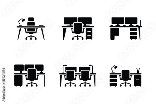 Office Workstation and Desk Layout Icon Set
