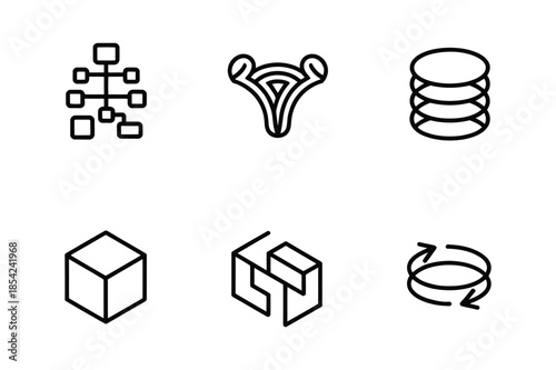 Data structure and 3D geometry outline icons for technology