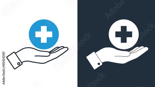 Healthcare support icon set - Blue icon set - Solid icons vector collection - Vector icon set - Line and glyph solid icon set - Icon vector - Flat Design Icon