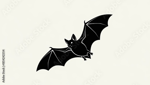 Black Bat Silhouette Flying Against White Background