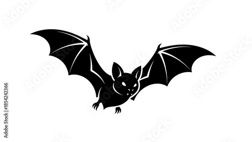 Black Bat Silhouette Flying Isolated on White Background - Halloween Icon