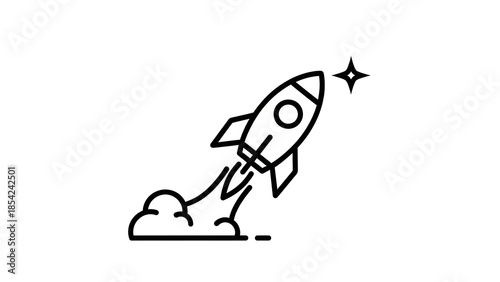 Minimalist Rocket Launching Into Space with Star Icon