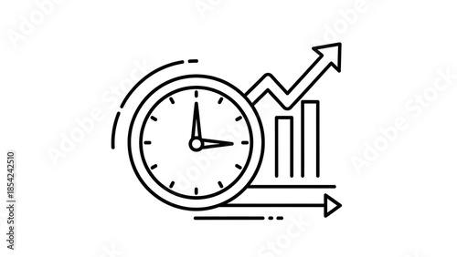 Time Management and Business Growth Concept with Clock and Upward Graph