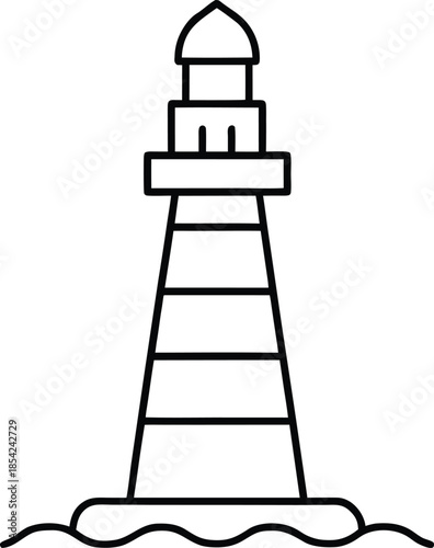 Coastal Lighthouse Beacon Flat Vector Illustration on White Background