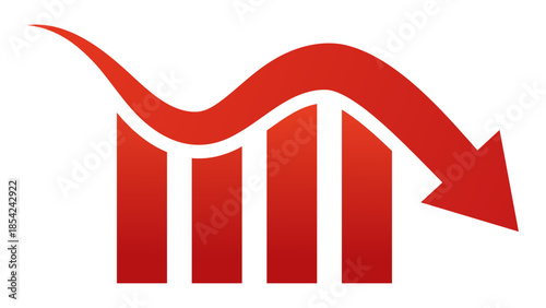 Abstract Downward Red Arrow Vector Symbolizing Economic Risk, Stock Market Uncertainty and Financial Instability