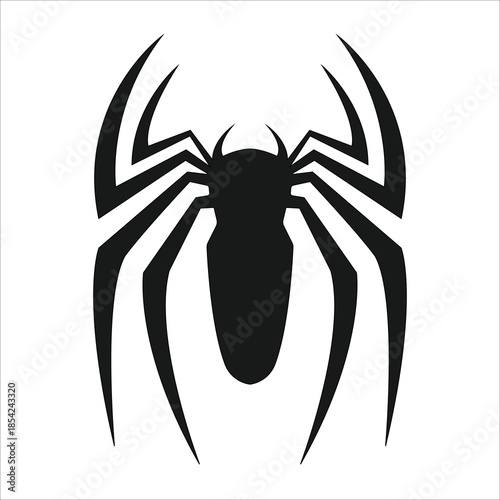 Black spider silhouette with eight pointed legs on a white background insect