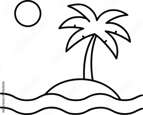Tropical Island Palm Tree Beach Travel Flat Vector Illustration