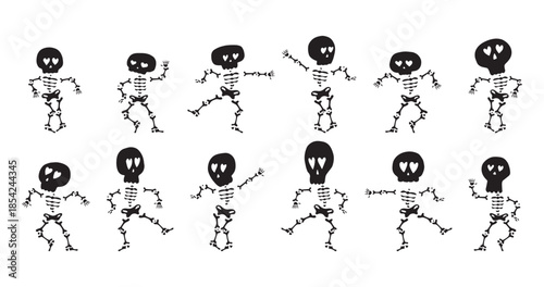 set of dancing skeletons in various poses. Vector illustration