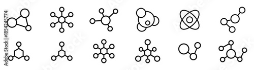 Collection of molecule outline icons. Chemical structure, atom icons set.
