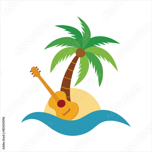 Beach Wave Guitar Palm Tree Silhouette Vector