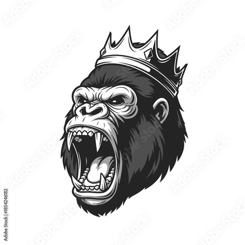 Fierce Gorilla King: Intricate Illustration of a Crowned Ape.