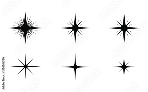 Minimalist Black Star Logos with Sparks on White Background for Branding, Marketing, and Creative Projects