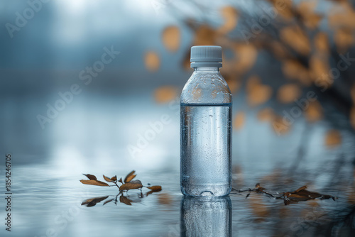 water bottle on a smoky autumn background