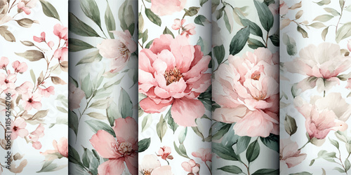 Vintage floral pattern with soft pink yellow and purple flowers on dark blue background