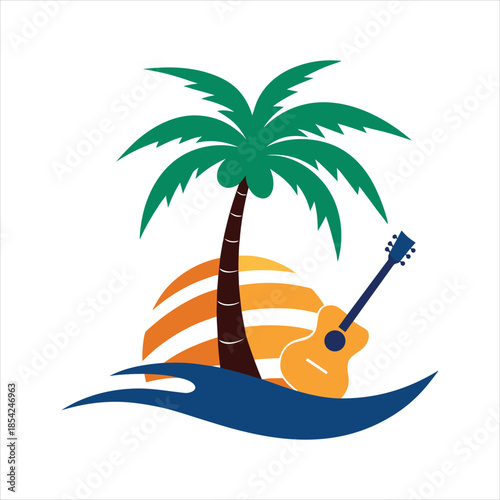  Summer Beach Music Palm Tree Vector Illustration
