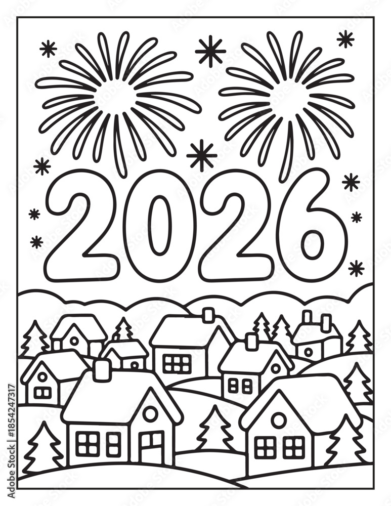 Obraz premium Happy New Year 2026 Coloring Pages
