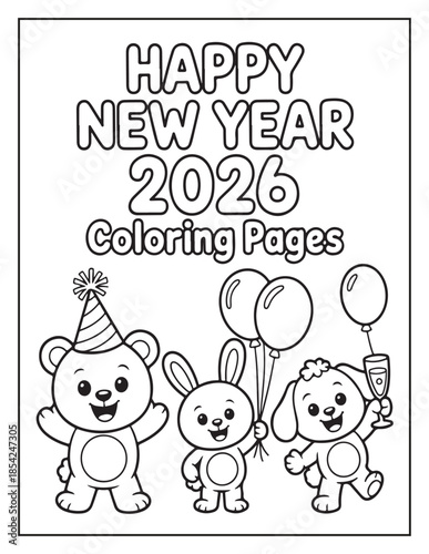Happy New Year 2026 Coloring Pages