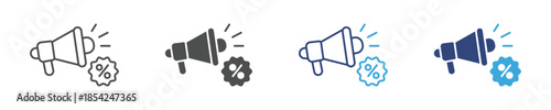 Sales Promotion Megaphone Icon Set, Discount Announcement, Marketing Campaign, Advertising Strategy and Business Promotion Concept Icons, Vector Illustration