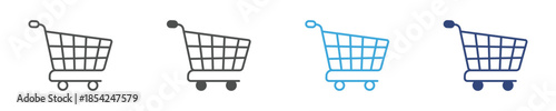 Shopping Cart Icon Set, Online Purchase, E-Commerce Checkout, Retail Basket and Digital Shopping Concept Icons, Vector Illustration