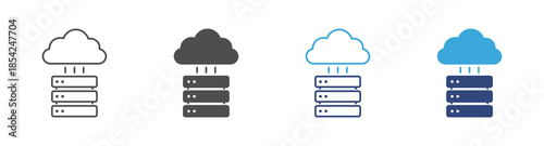 Cloud Server Database Icon Set, Hosting Infrastructure, Online Storage, Network Data Center and Cloud Services Concept Icons, Vector Illustration