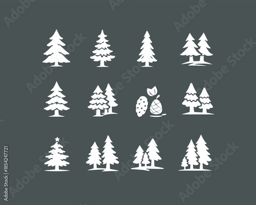 Diverse Array of Trees  A collection of various tree illustrations, showcasing a range of shapes and styles. This curated selection offers versatility for creative projects.