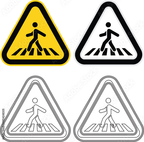 Pedestrian Crossing Warning Sign Vector Graphic Set in Various Styles