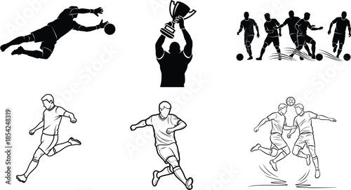 Football players in action with trophy