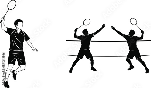 Badminton players in action on court