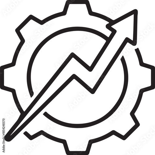A clean, minimalistic black-and-white vector icon. The icon features a gear or cogwheel as the background, representing engineering, technology, or settings.