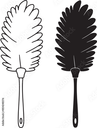 A minimalist, black and white vector illustration featuring two feather dusters.