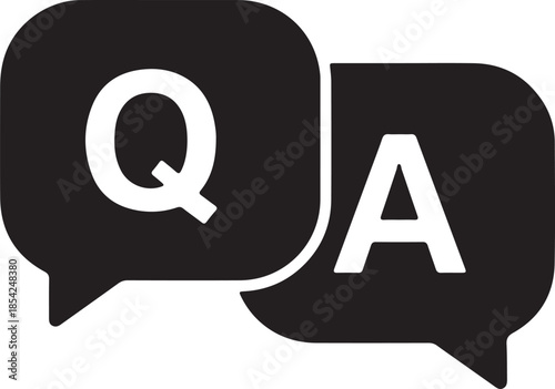  A minimalist, modern icon representing a question and answer (Q&A) concept.