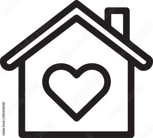 A simple, clean, black-and-white line art icon of a house