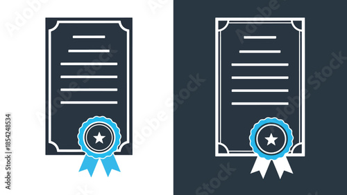 Certificate icons set - Blue icon set - Solid icons vector collection - Vector icon set - Line and glyph solid icon set - Icon vector - Flat Design Icon