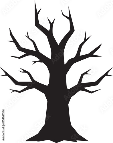 Frightening Barren Tree with Sharp Jagged Thorn Branches Silhouettes isolated on white background
