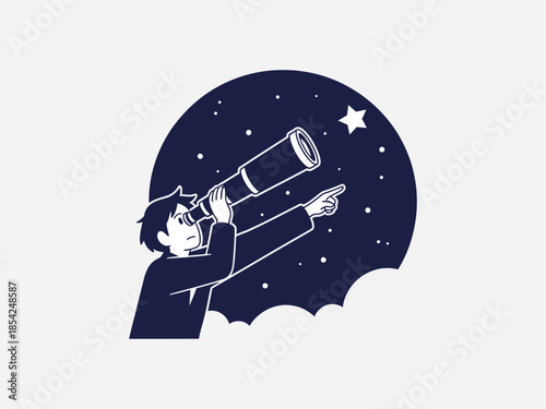 Illustration of Boy Stargazing with Telescope.
