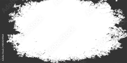 Abstract grunge ink splat frame design featuring a black vintage paint texture and floral nature silhouette patterns with a dirty splatter spray border on a vector paper illustration