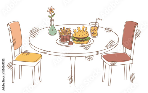 Hand-Drawn Restaurant Dining Meal Vector Illustration