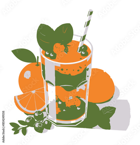 Modern Isometric 3D Vector Illustration of a Healthy Smoothie Juice Drink, Clean Minimalist Style on White Background