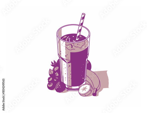 Modern Isometric 3D Vector Illustration of a Healthy Smoothie Juice Drink, Clean Minimalist Style on White Background