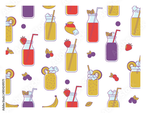Seamless Vector Pattern of Smoothie Juice Drinks