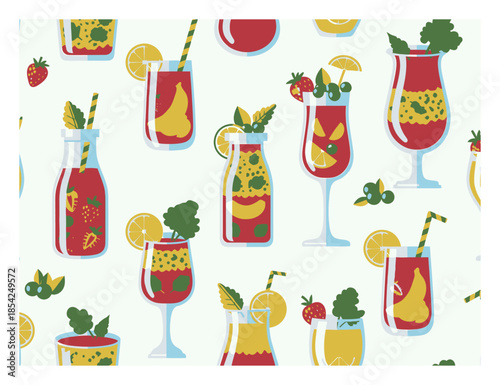 Seamless Vector Pattern of Smoothie Juice Drinks