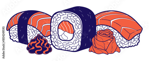 Modern Duotone Sushi Vector Illustration on White Background