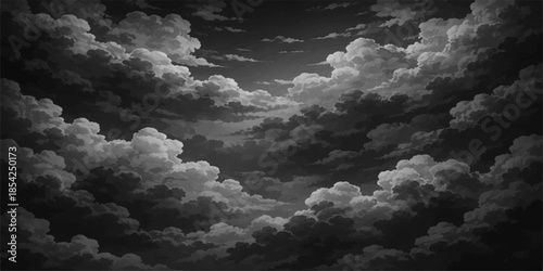 Beautiful abstract nature landscape of a black and grey heart on night clouds and bright nitght sky  during a black and white summer dusk