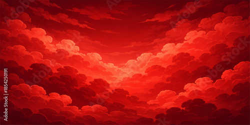 Beautiful abstract nature landscape of a red heart on the blue sky at sunset with orange clouds and bright sunlight during a colorful summer dusk