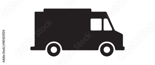 A simple black silhouette illustration depicts a food truck with visible wheels and a rectangular body design